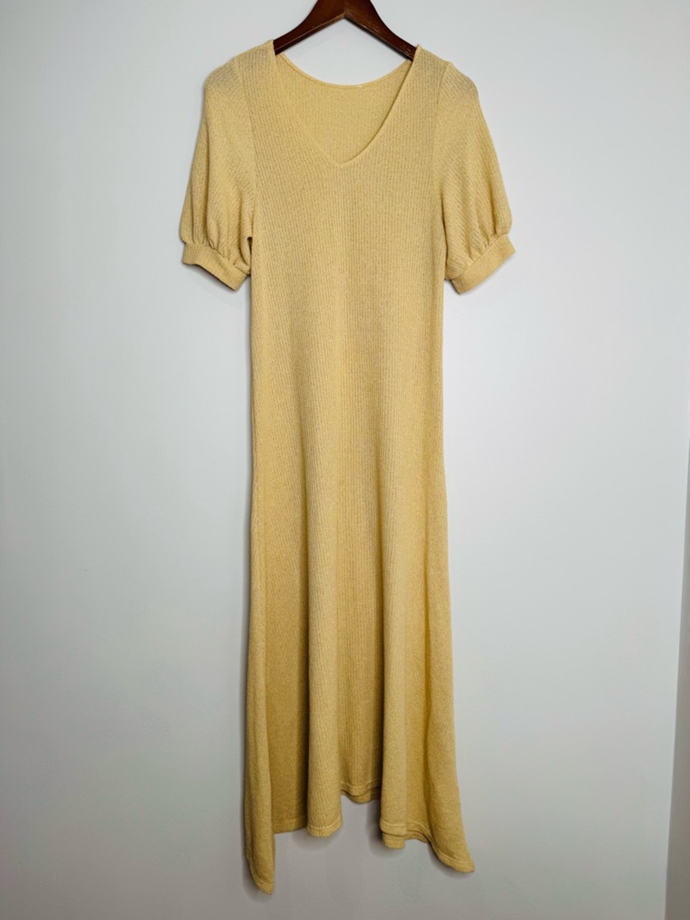 Free People Beach Montauk‎ Knit Puff Sleeve Maxi Dress Yellow Size Small Coastal